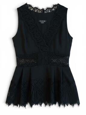 Vintage Y2K Bebe Black Lace Peplum Top Eyelash Fringe Size Small